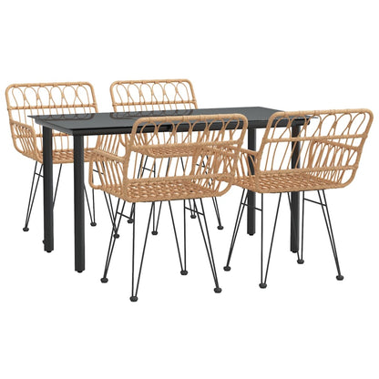 Rattan Noir Dining Elegance: 5-Piece Garden Dining Set in Black Poly Rattan