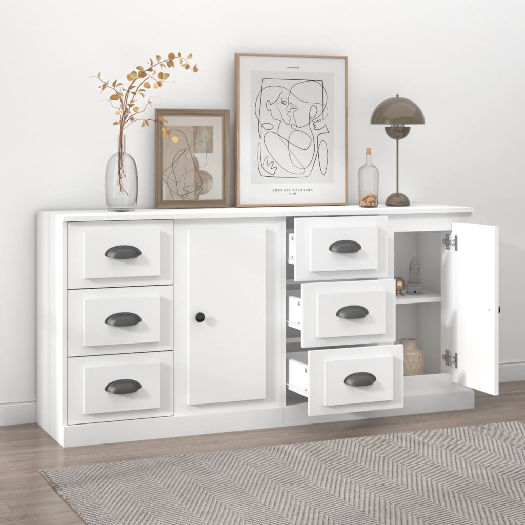 Contemporary Set of 2 White Engineered Wood Buffets