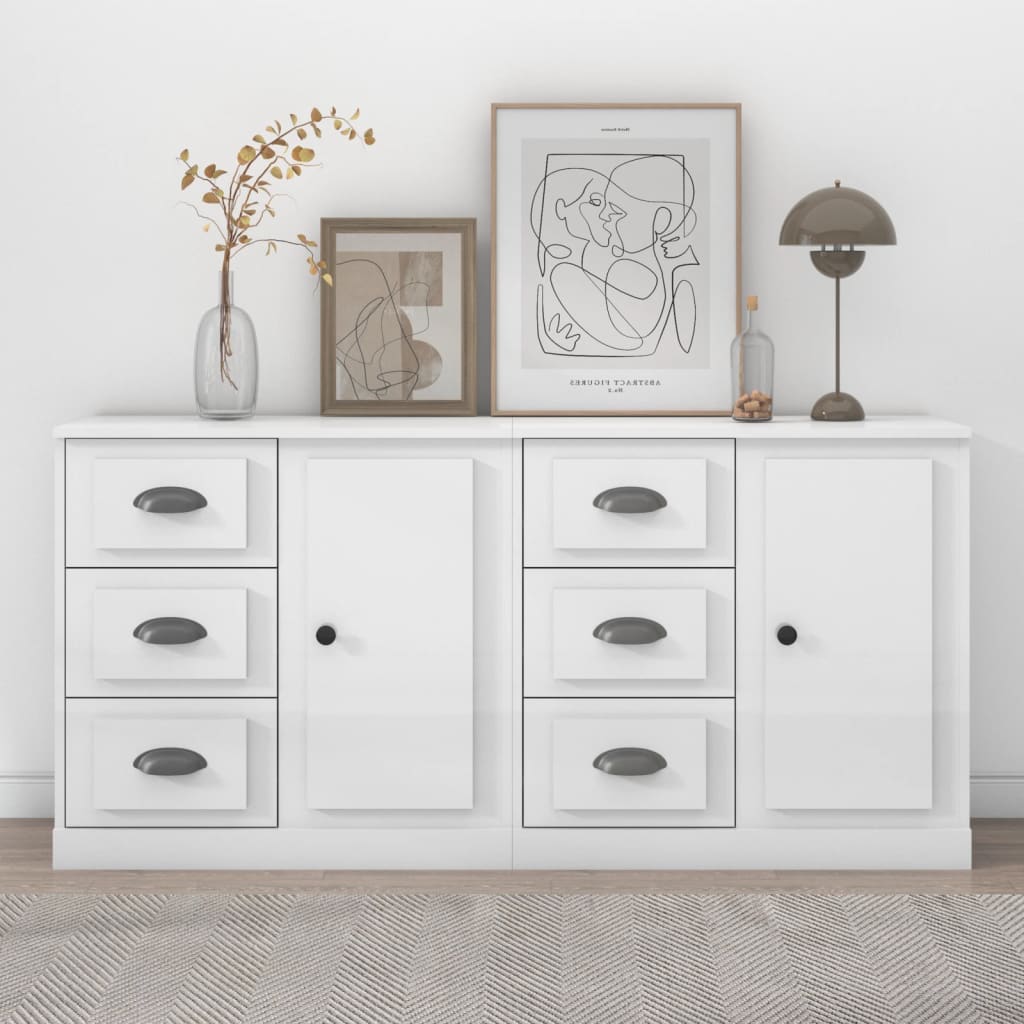 Contemporary Set of 2 White Engineered Wood Buffets