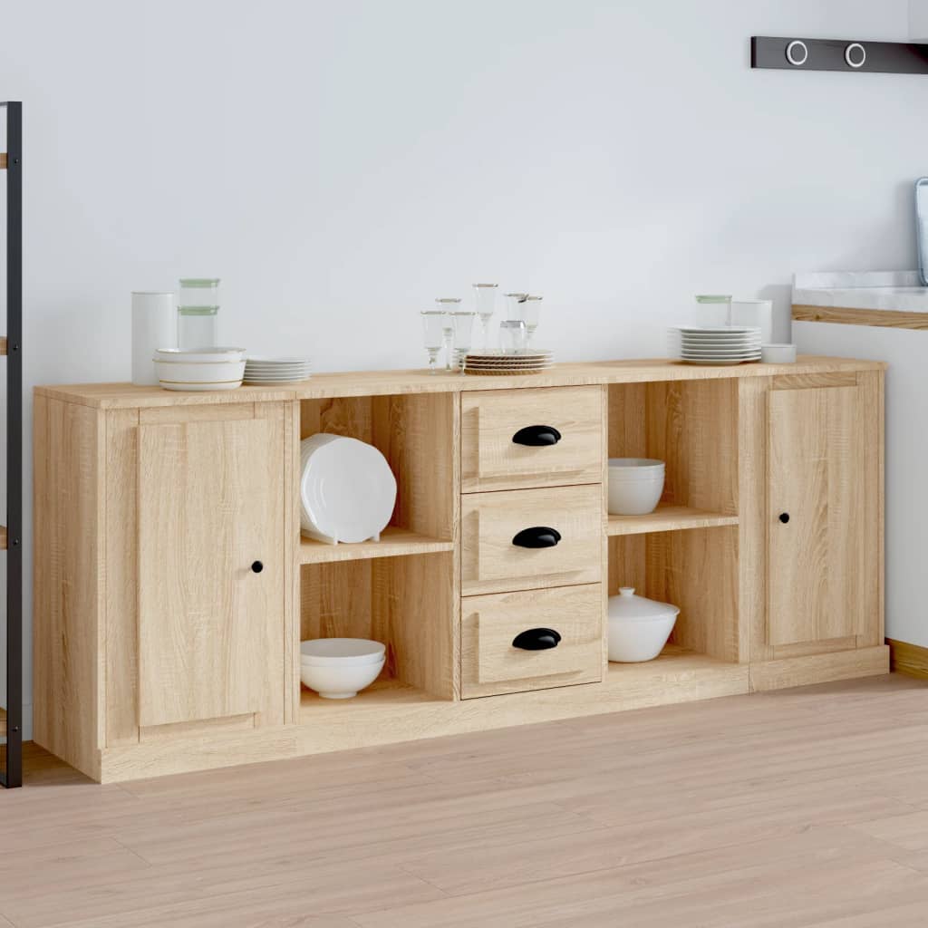 Elegant 3-Piece White Engineered Wood Sideboard Set