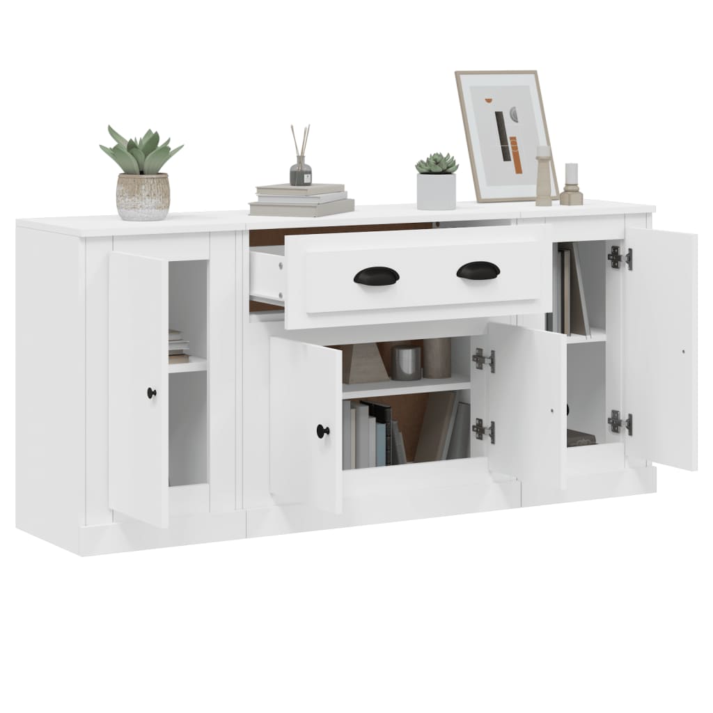 Contemporary Trio of White Engineered Wood Sideboards