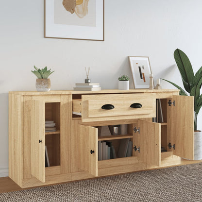 Contemporary Trio of White Engineered Wood Sideboards