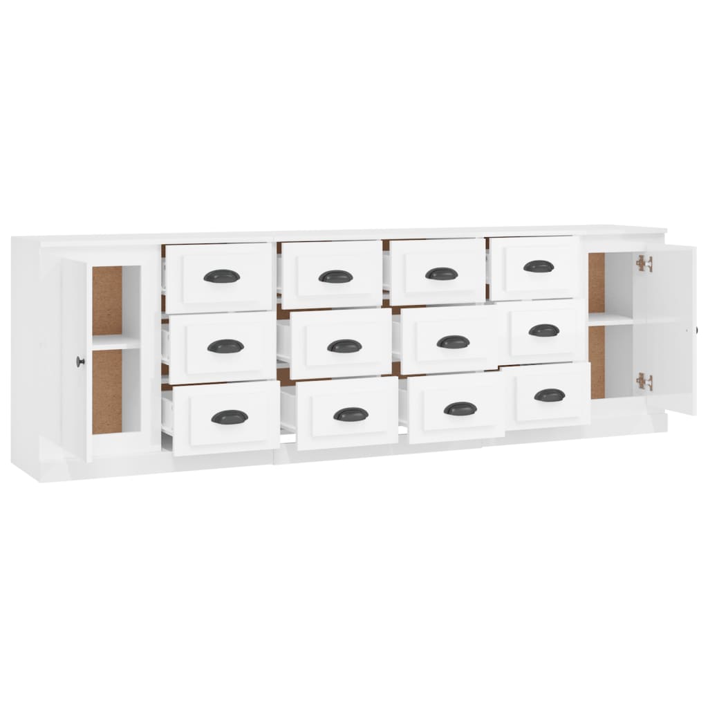 Contemporary 3 Pcs of White Engineered Wood Sideboards