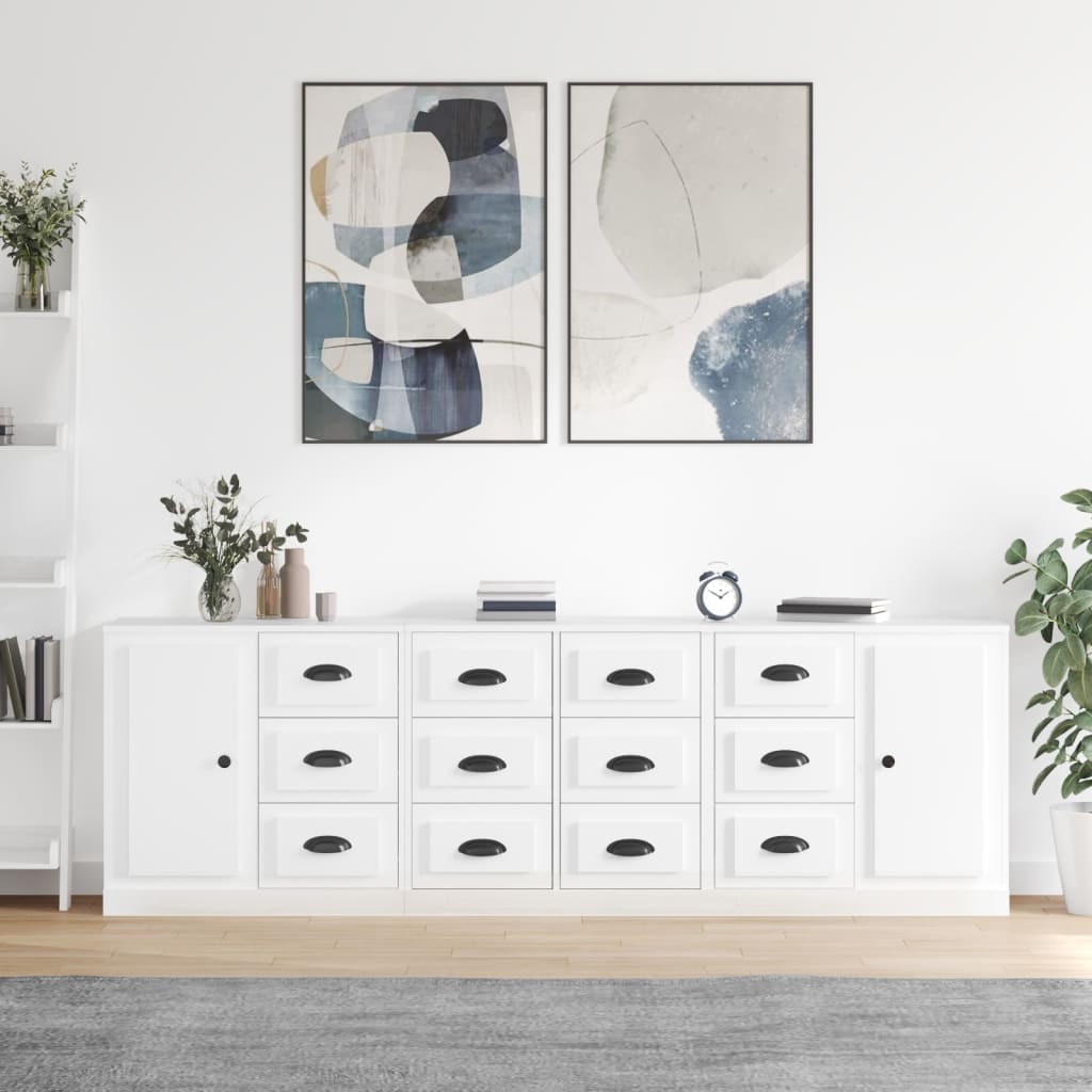 Contemporary 3 Pcs of White Engineered Wood Sideboards