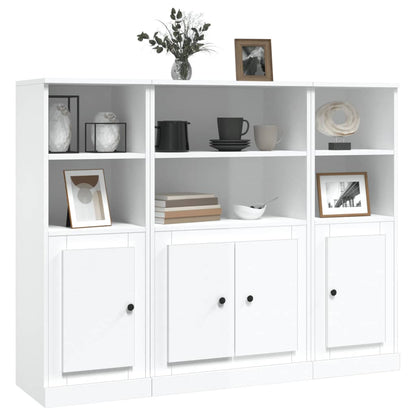 White Highboards Bundle: 3-Piece Engineered Wood Set