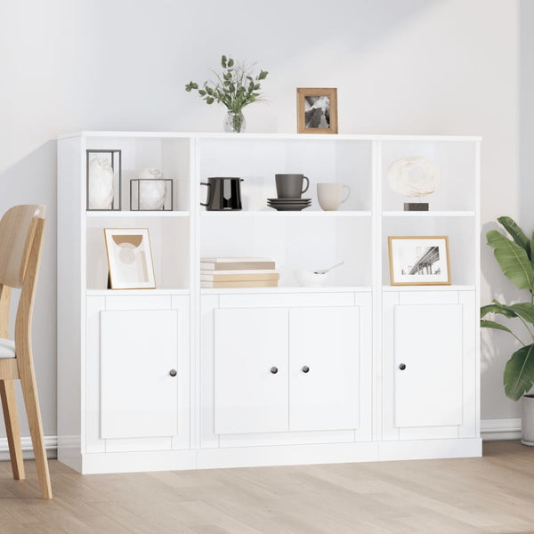  White Highboards Bundle: 3-Piece Engineered Wood Set