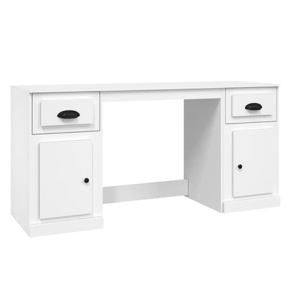 White Engineered Wood Desk with Cabinet