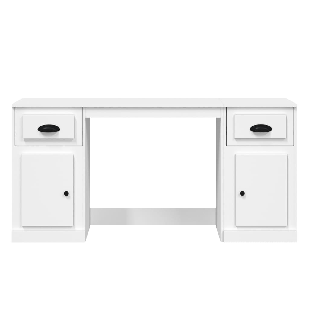 White Engineered Wood Desk with Cabinet
