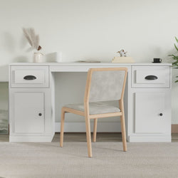 White Engineered Wood Desk with Cabinet