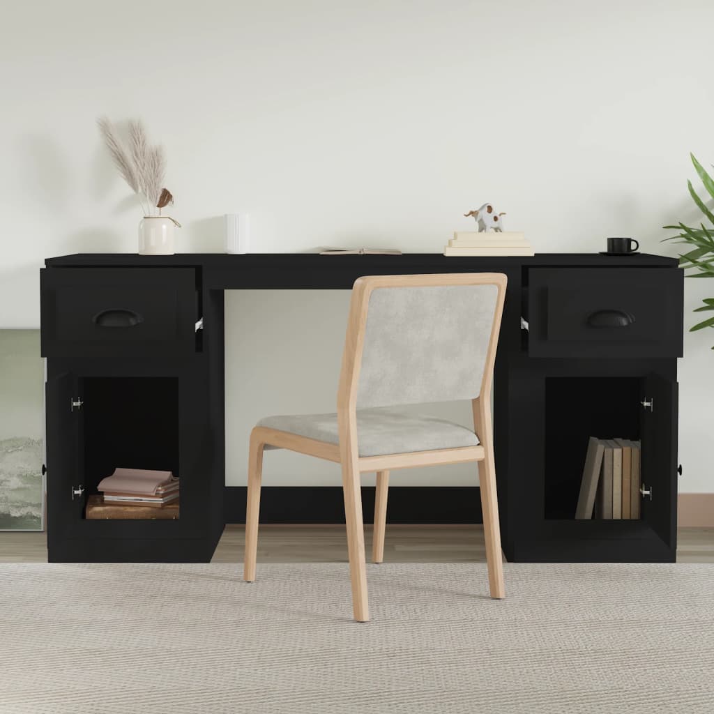 White Engineered Wood Desk with Cabinet