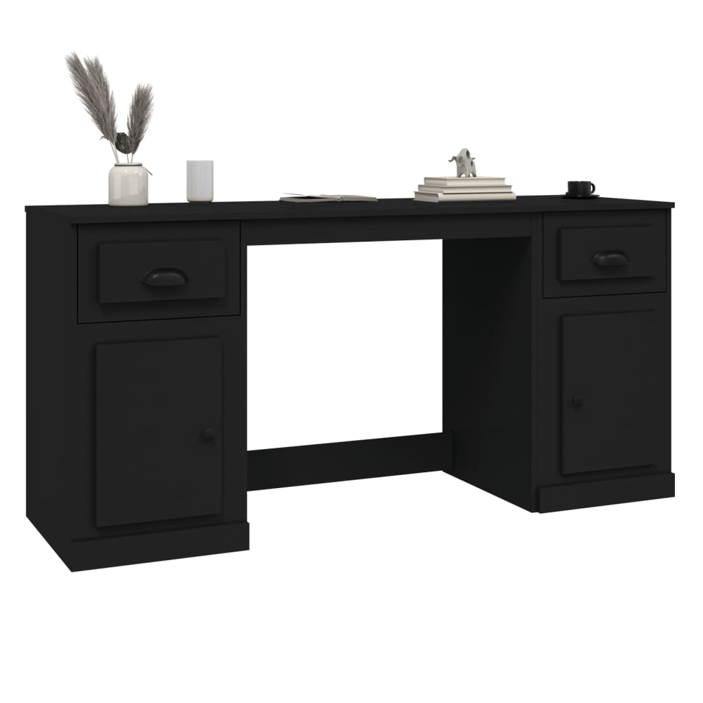 White Engineered Wood Desk with Cabinet