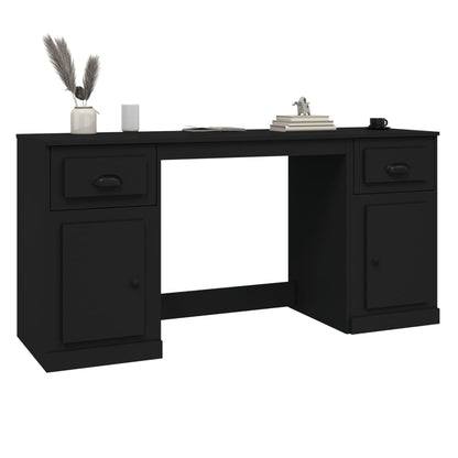 White Engineered Wood Desk with Cabinet