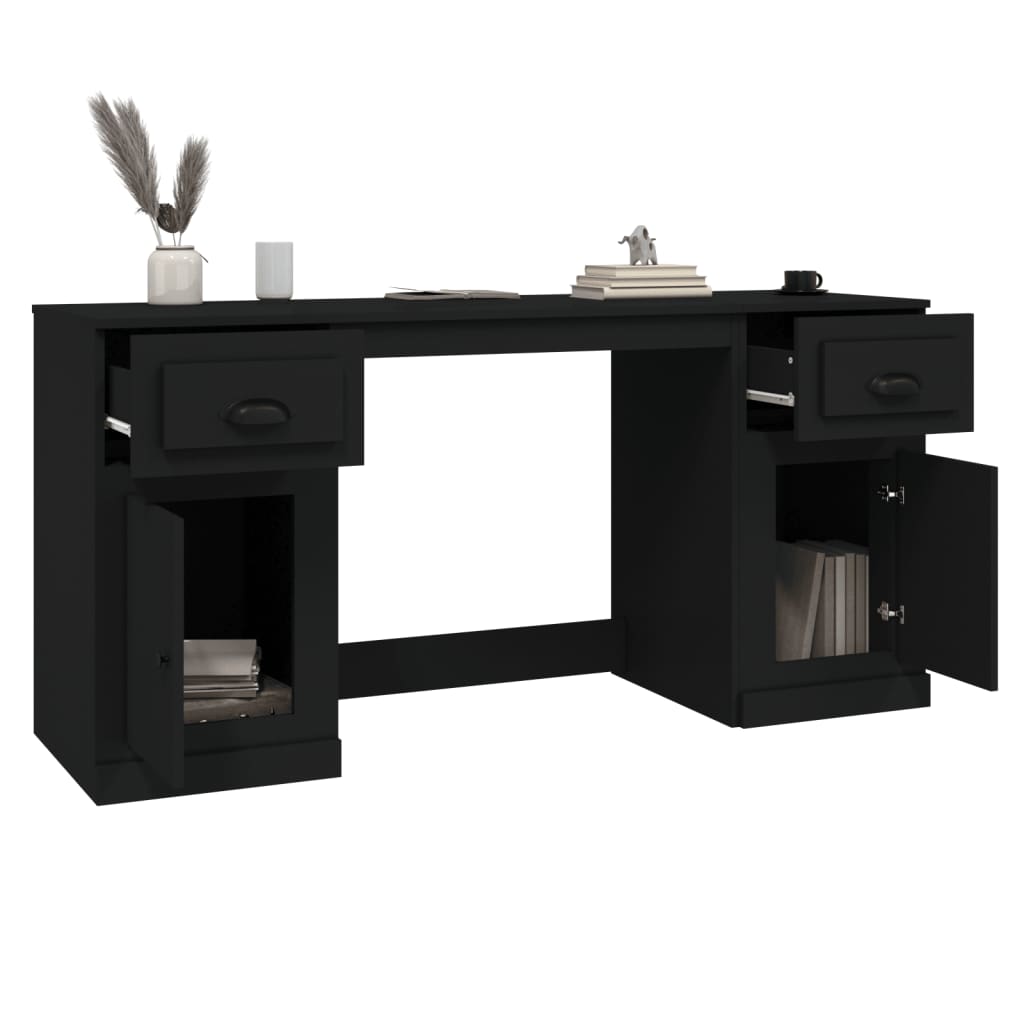 White Engineered Wood Desk with Cabinet