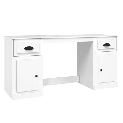 White Engineered Wood Desk with Cabinet
