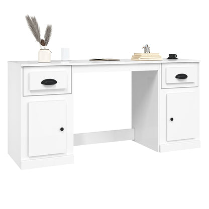 White Engineered Wood Desk with Cabinet