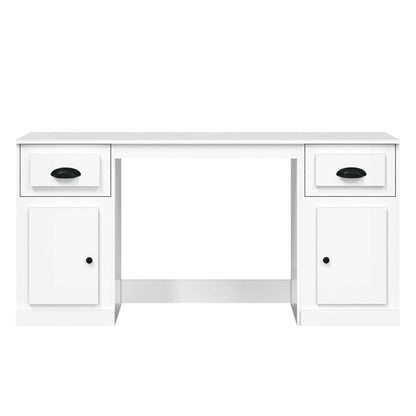 White Engineered Wood Desk with Cabinet