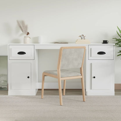 White Engineered Wood Desk with Cabinet