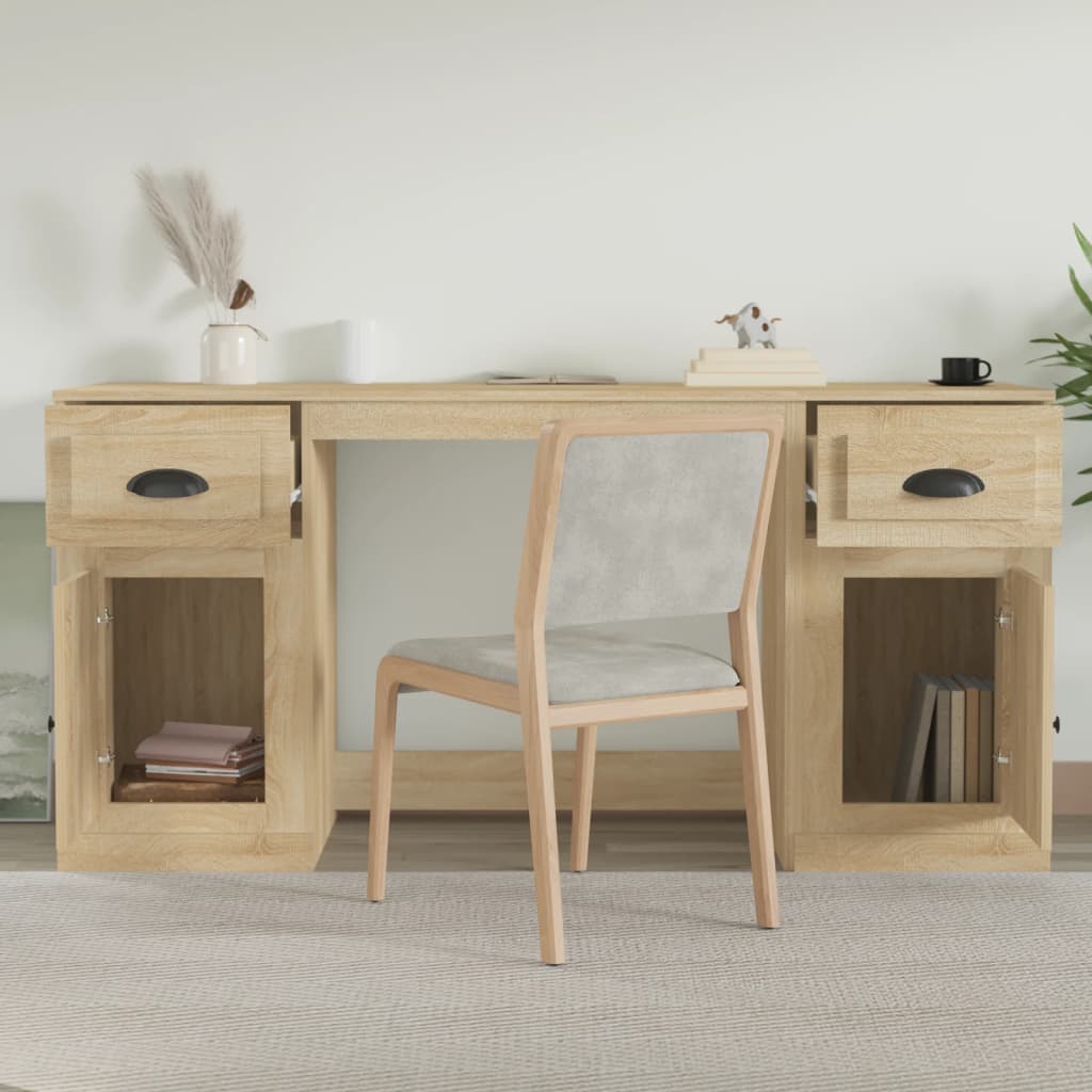 White Engineered Wood Desk with Cabinet