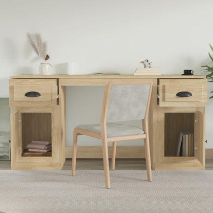 White Engineered Wood Desk with Cabinet