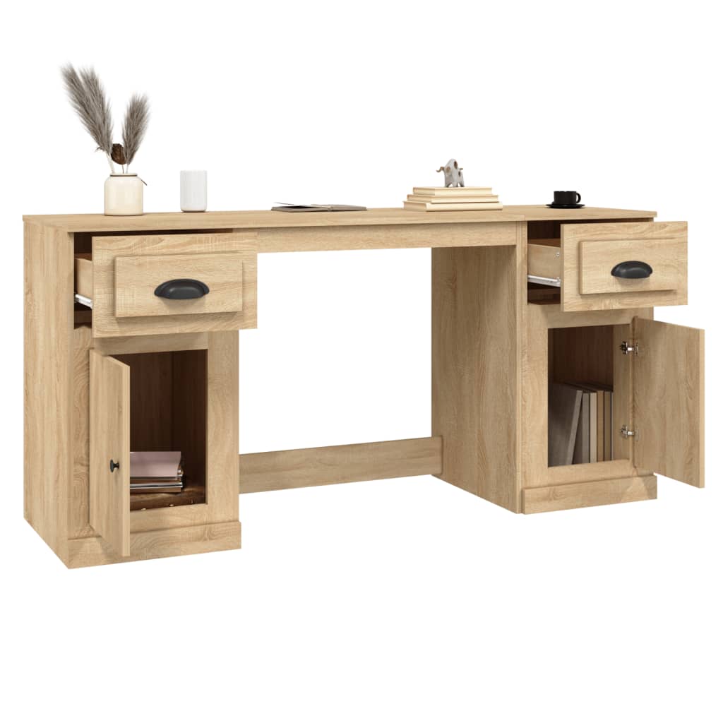 White Engineered Wood Desk with Cabinet