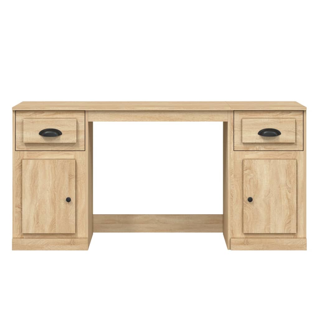 White Engineered Wood Desk with Cabinet