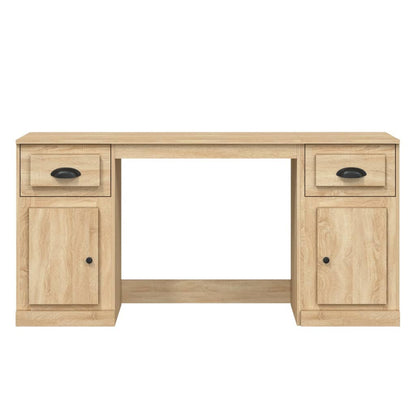 White Engineered Wood Desk with Cabinet