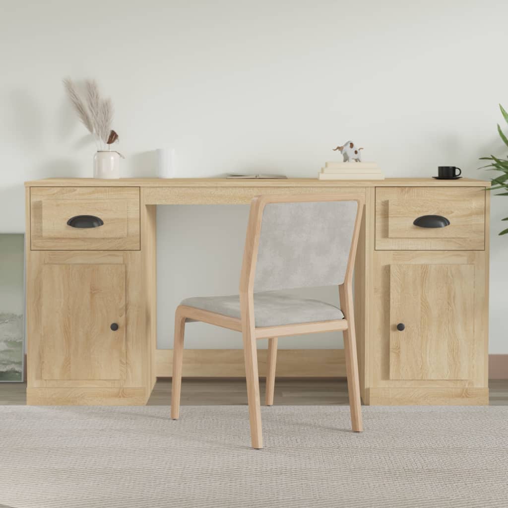 White Engineered Wood Desk with Cabinet