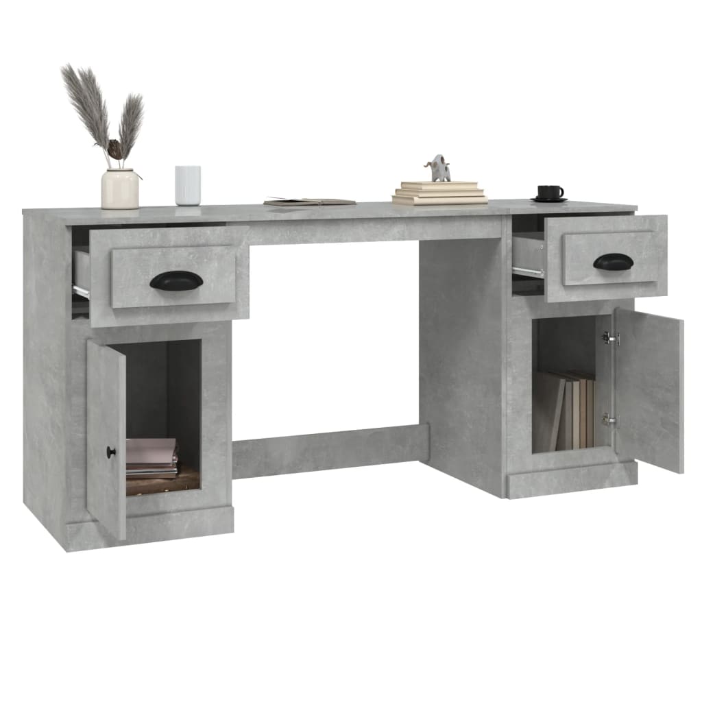 White Engineered Wood Desk with Cabinet