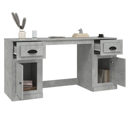 White Engineered Wood Desk with Cabinet