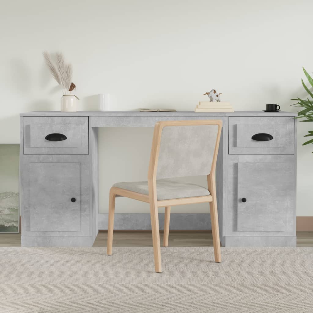 White Engineered Wood Desk with Cabinet