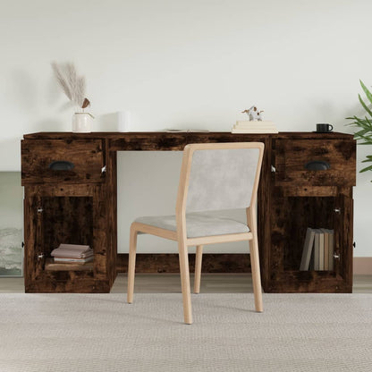 White Engineered Wood Desk with Cabinet