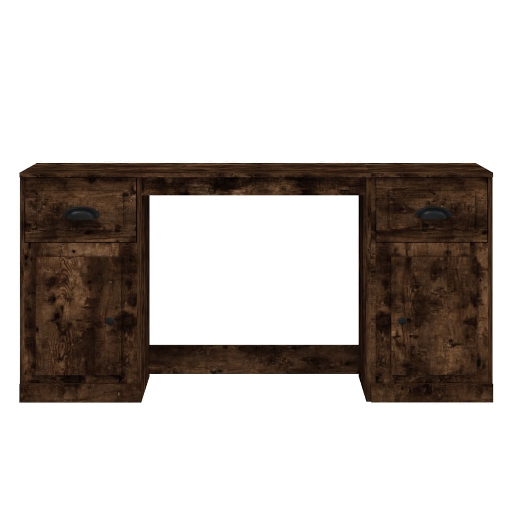 White Engineered Wood Desk with Cabinet