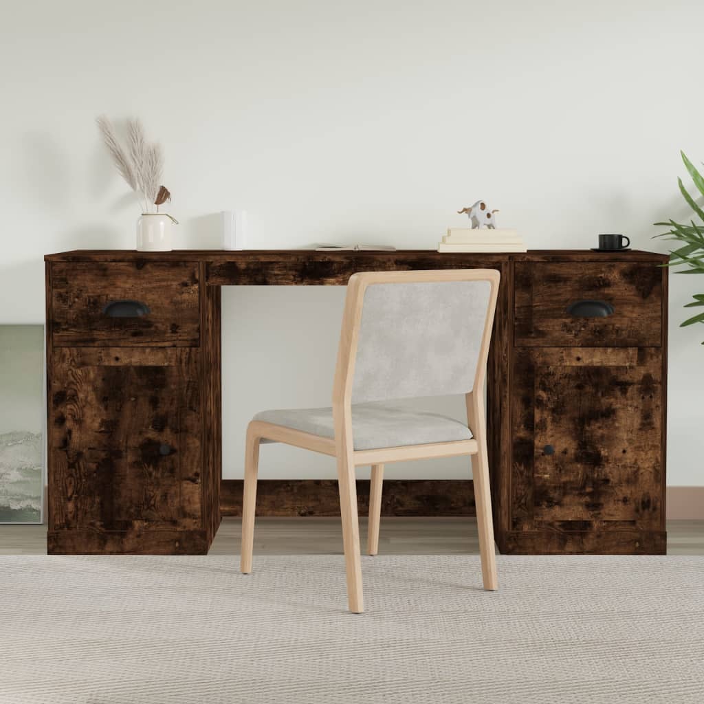 White Engineered Wood Desk with Cabinet