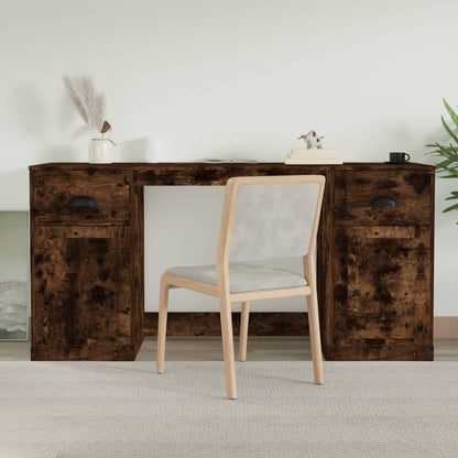 White Engineered Wood Desk with Cabinet