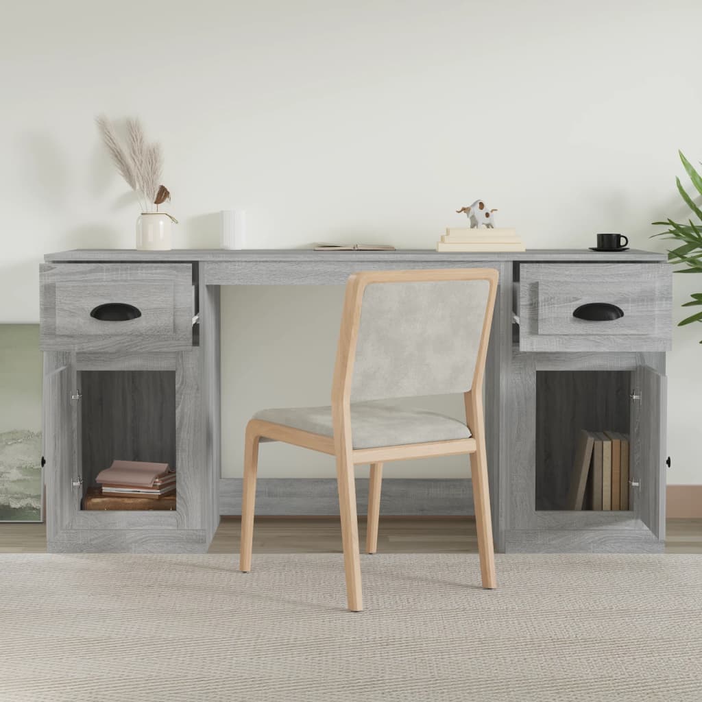 White Engineered Wood Desk with Cabinet