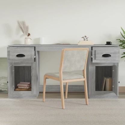 White Engineered Wood Desk with Cabinet