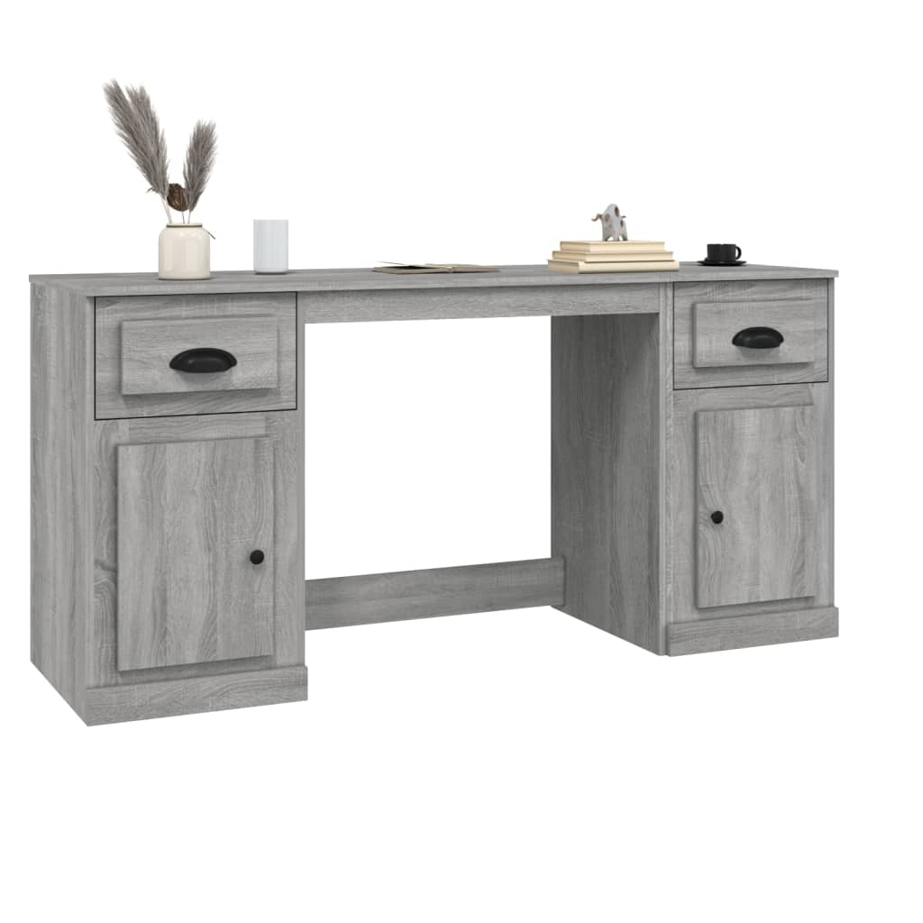 White Engineered Wood Desk with Cabinet