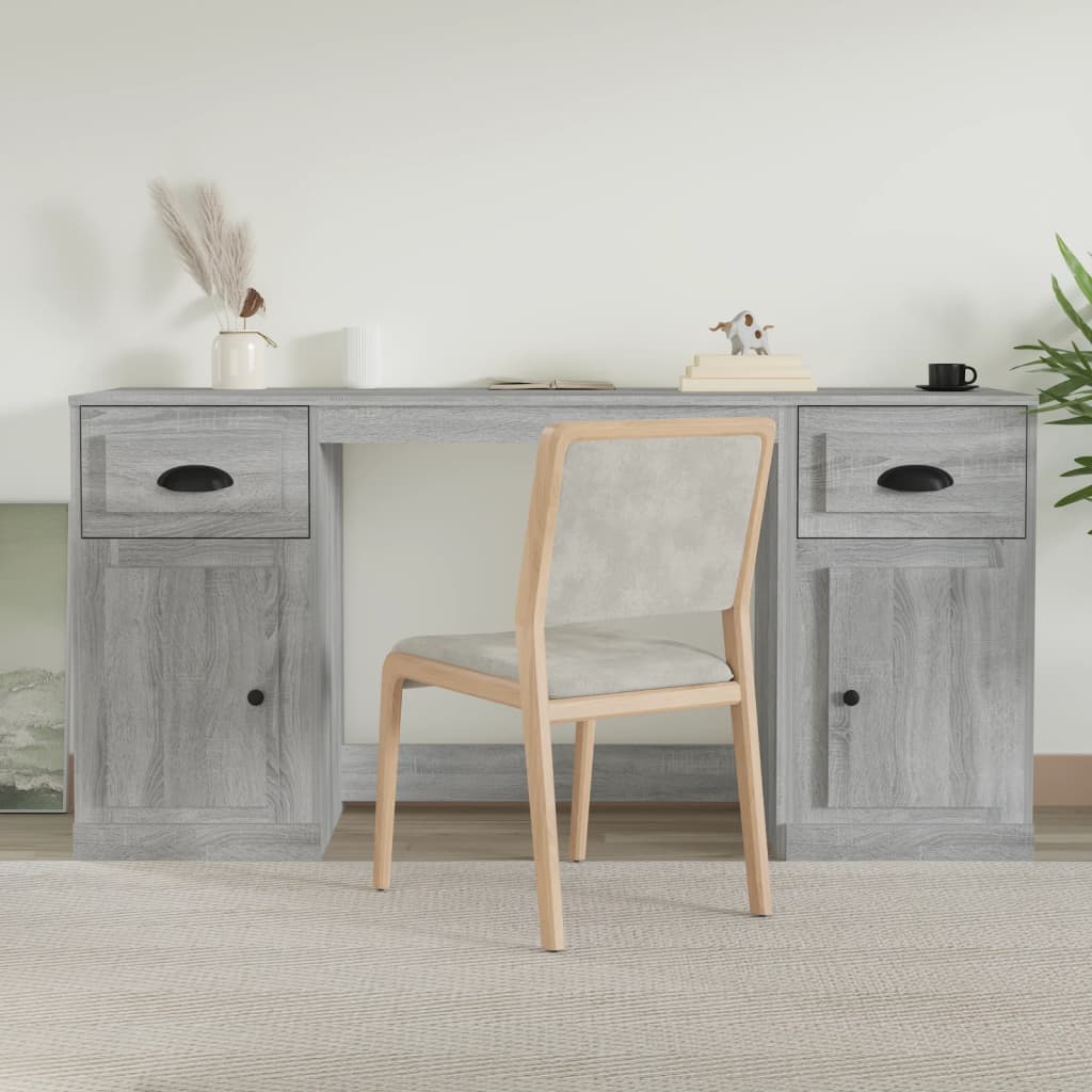 White Engineered Wood Desk with Cabinet