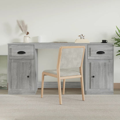 White Engineered Wood Desk with Cabinet