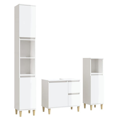 Bathroom Storage Sleek White Engineered Wood Cabinet 3 Pcs