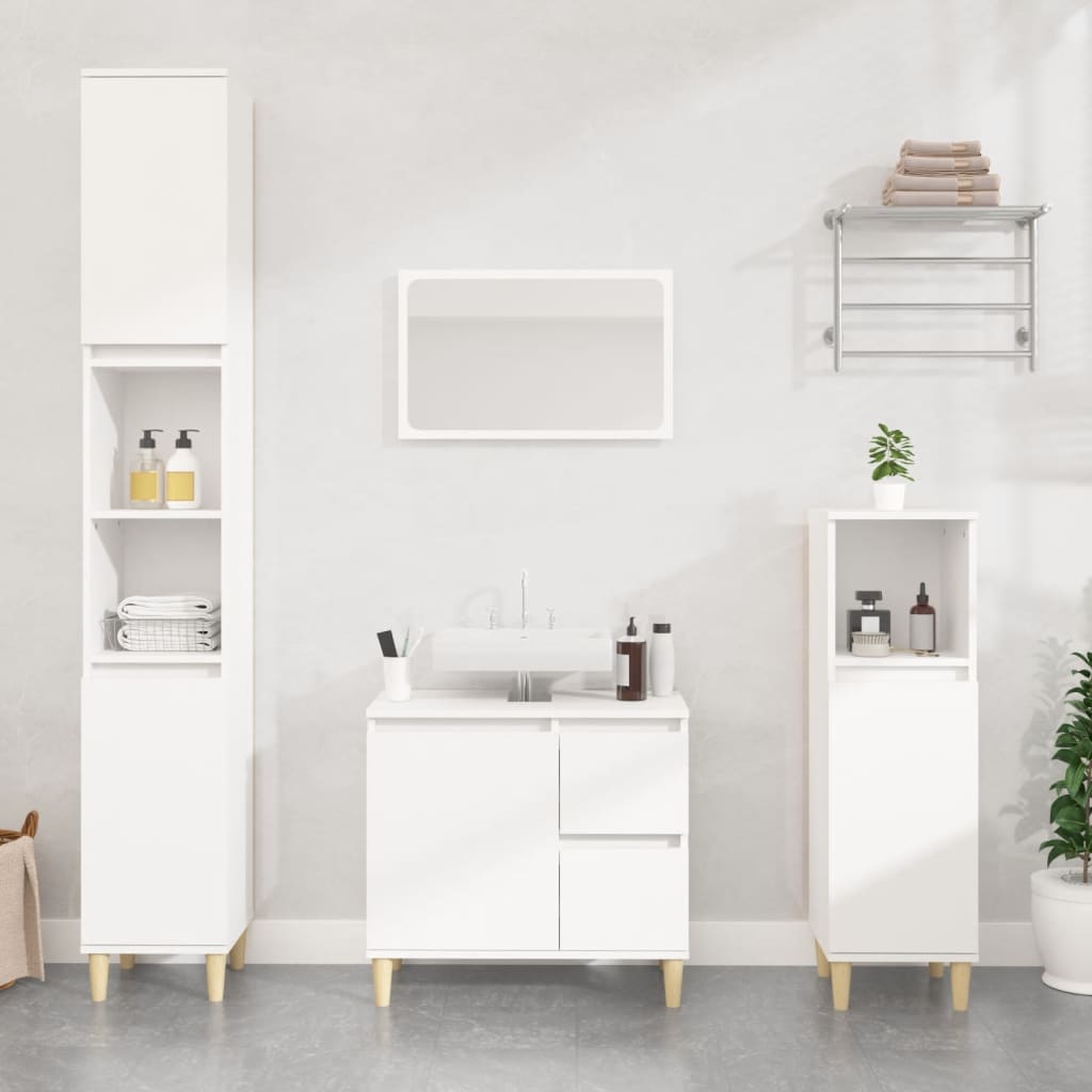 Elegance in White: Discover the 4-Piece Engineered Wood Bathroom Furniture Set