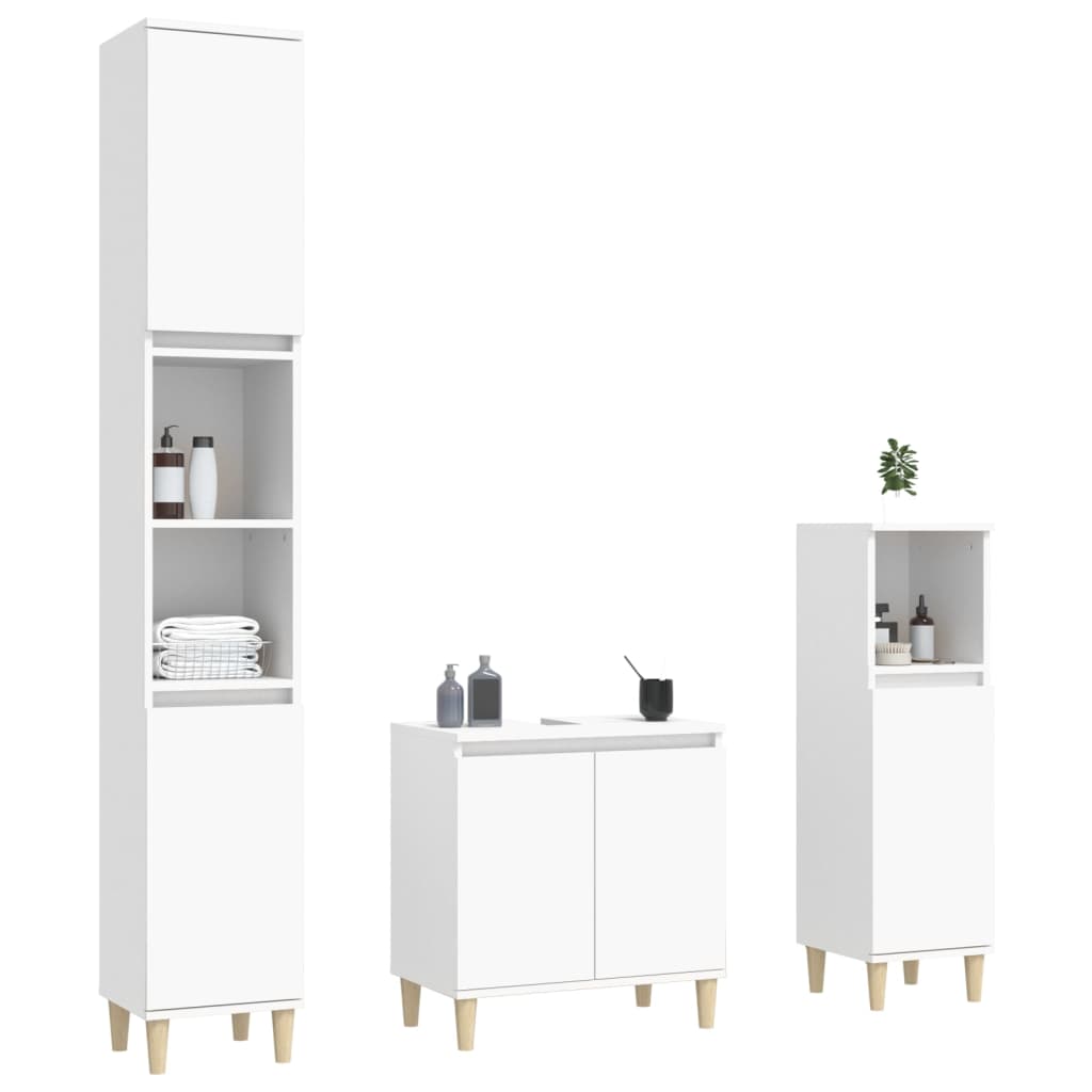 Contemporary White Bathroom Trio: Engineered Wood 3-Piece Furniture