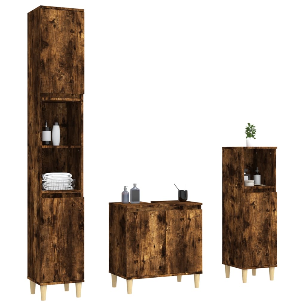 Contemporary White Bathroom Trio: Engineered Wood 3-Piece Furniture