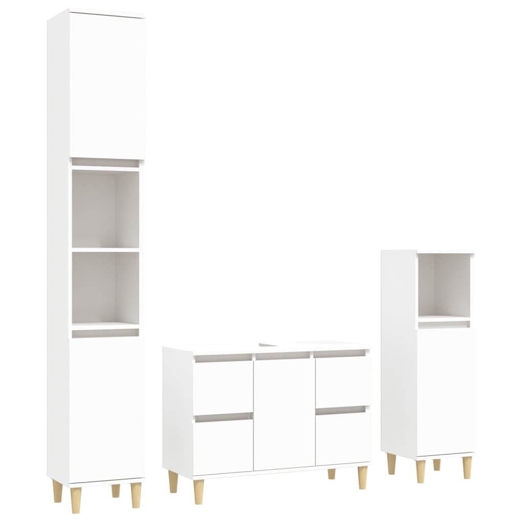White Bathroom Engineered Wood 3-Piece Furniture Elegance