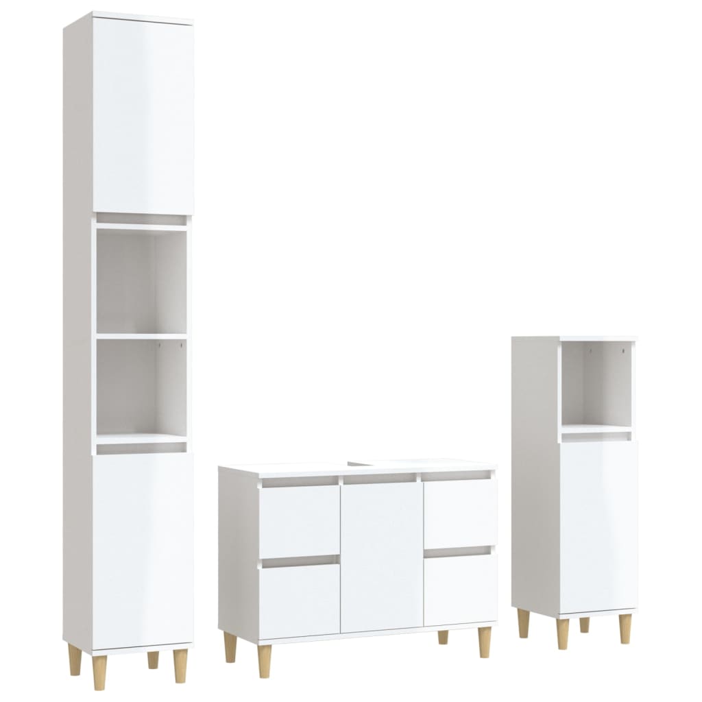White Bathroom Engineered Wood 3-Piece Furniture Elegance