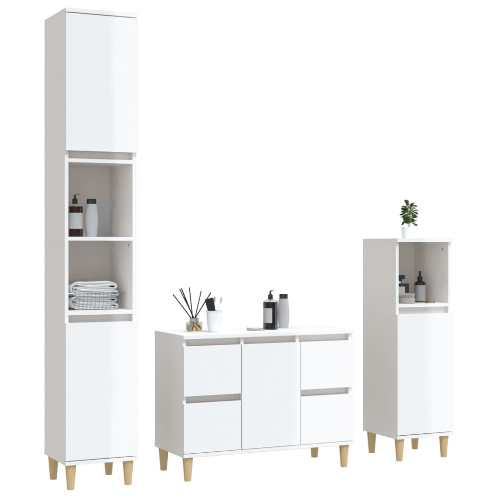 White Bathroom Engineered Wood 3-Piece Furniture Elegance