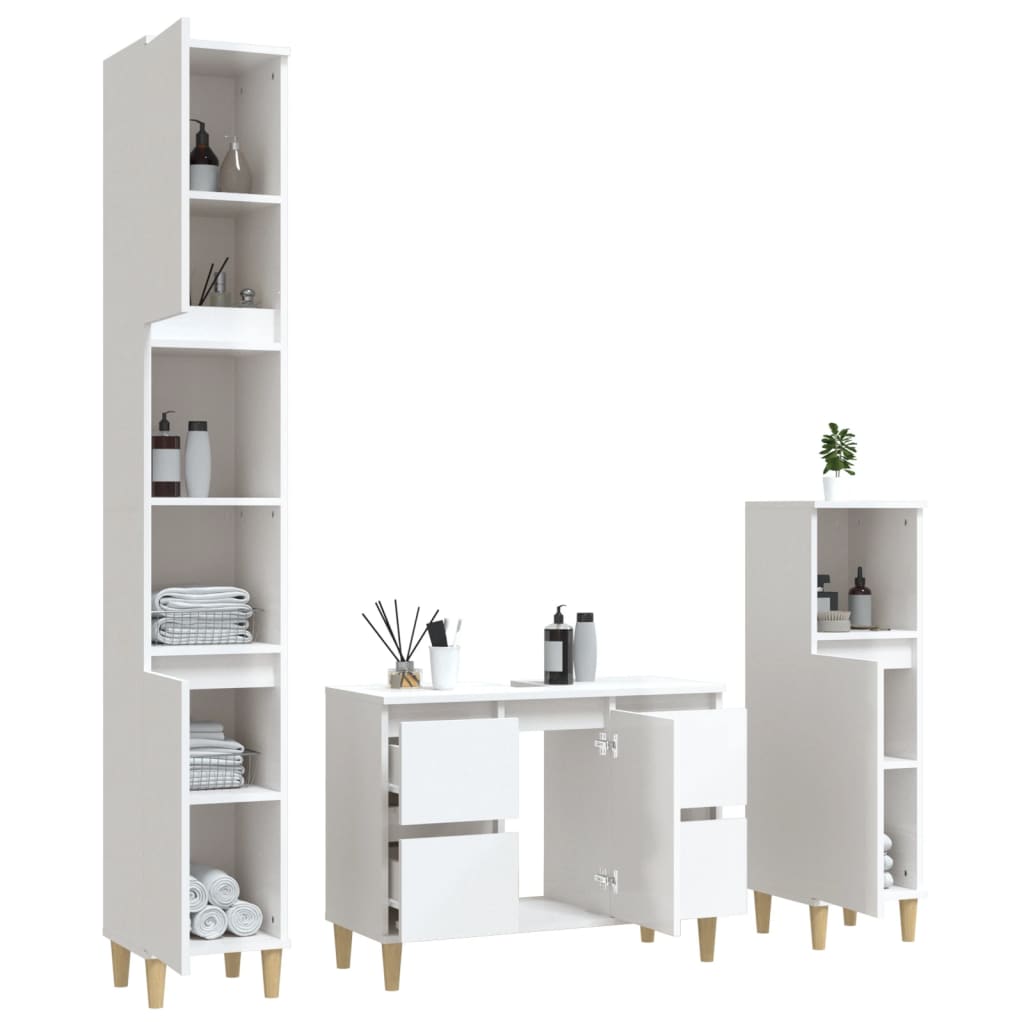 White Bathroom Engineered Wood 3-Piece Furniture Elegance