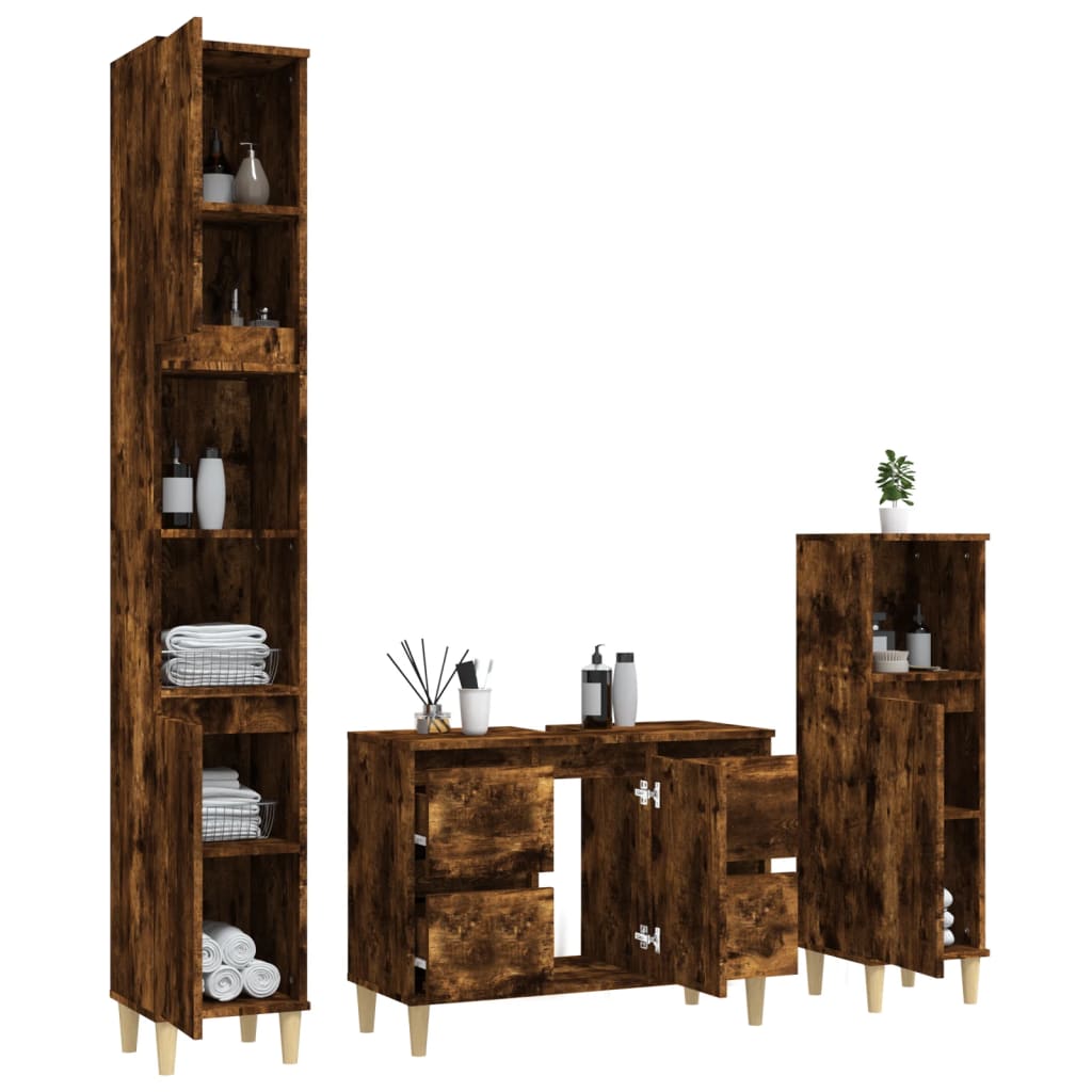 White Bathroom Engineered Wood 3-Piece Furniture Elegance