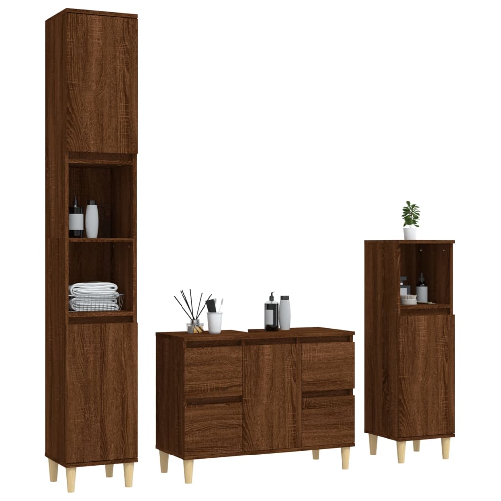 White Bathroom Engineered Wood 3-Piece Furniture Elegance