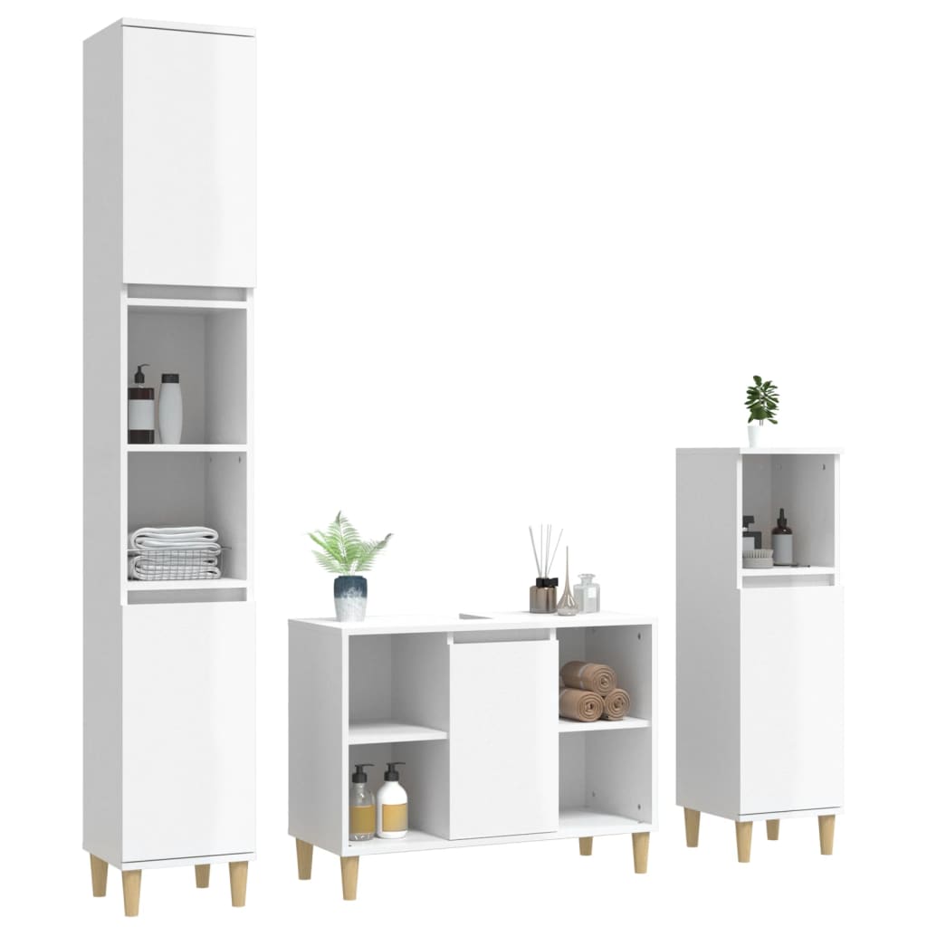 Elegant White Engineered Wood 3-Piece Bathroom